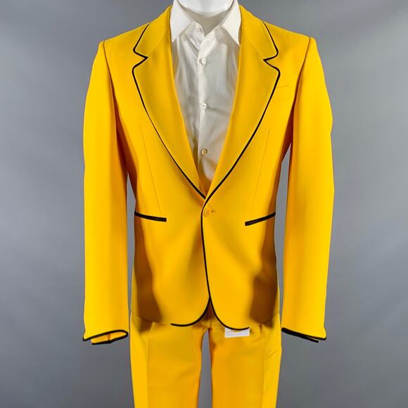 RANDOM IDENTITIES Size 42 Yellow Black Polyester Notch Lapel Suit - Picture 1 of 9